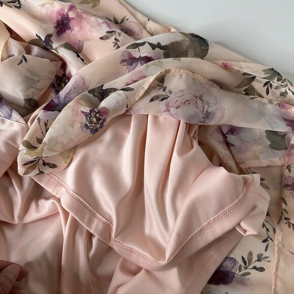 Shelby Palmer Chiffon A Line Maxi Dress Sz 16 Pink Floral Romantic Wedding Guest - Picture 9 of 13